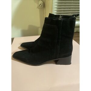 Zara Black Suede Leather Ankle Boots Zip Square Toe And Heel Size 37/US 6.5/7